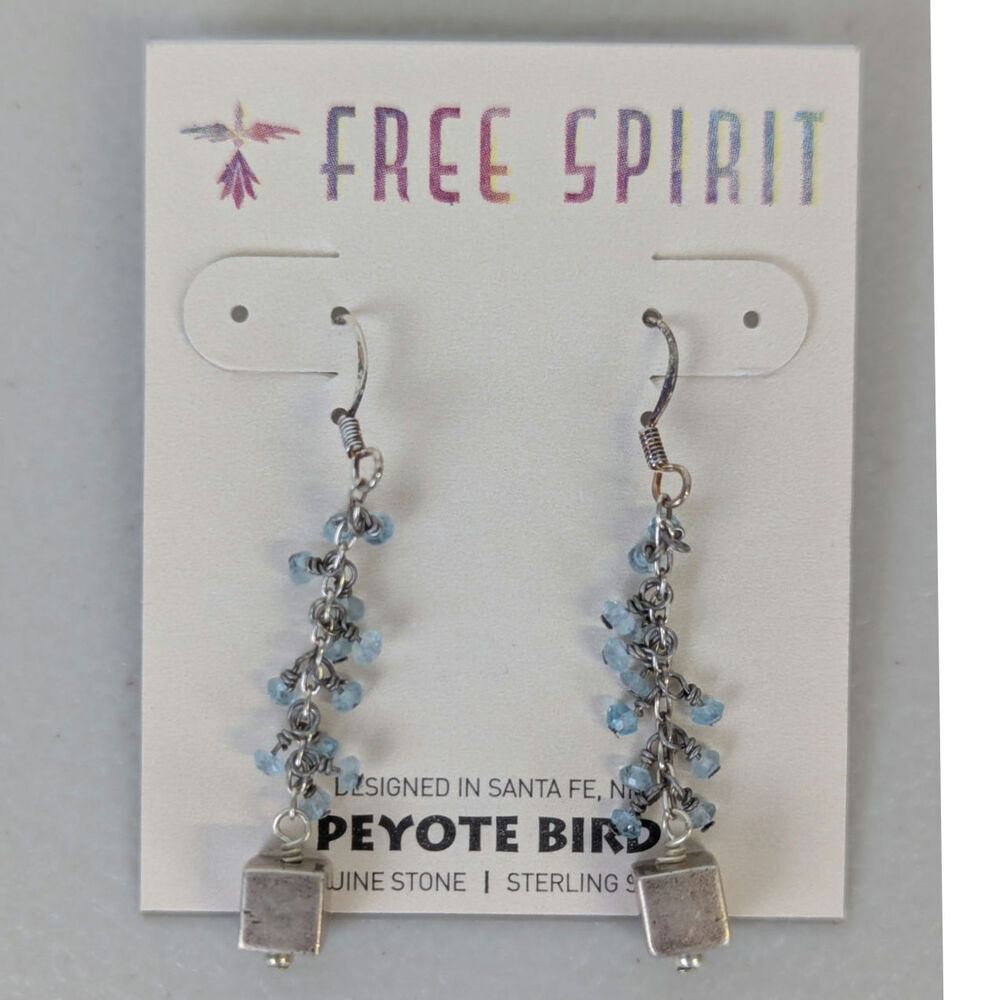 Peyote Bird Sterling Silver Drop Earrings Blue Stones Boho Western Fairy Dangle